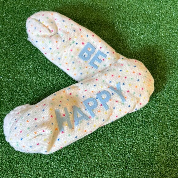 Be Happy Knitted Loungewear Warmer Cozy Sherpa Lining Slippers Socks Size 6-6.5 - Picture 6 of 7